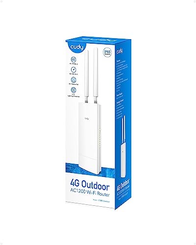 Cudy Unlocked Outdoor 4G LTE Cat 4 Modem Router with SIM Card Slot, AC1200 WiFi, EC25, IP65, Detachable Antennas, Passive PoE Adapter Included, Pole or Wall mounting, DDNS, VPN, LT500 Outdoor