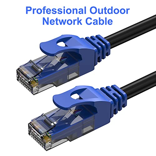 250FT Cat6 Outdoor Ethernet Cable, In-Ground, Heavy Duty Direct Burial, 24AWG CCA Patch Cord, POE, UTP, Waterproof, LLDPE UV Resistant, Network, Internet, LAN, Cat 6 Cable 250 Feet with 25 Cable Ties